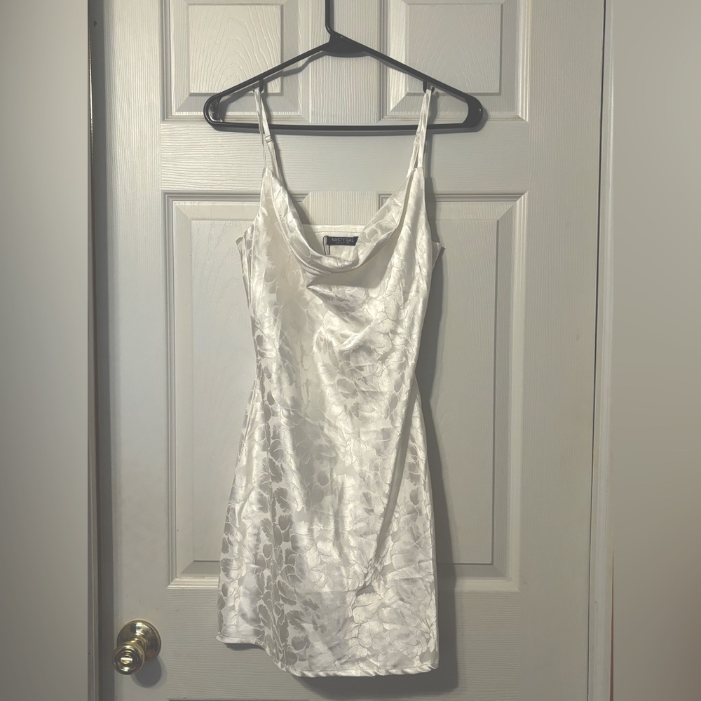 NASTY GAL white floral silky slip dress